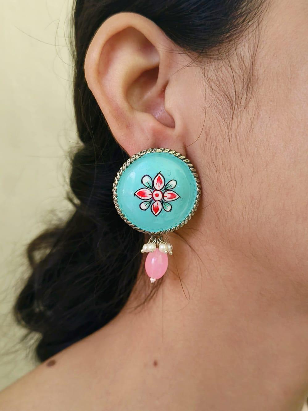 Brass Hand - Painted Oxidised Earrings Studs | Sarichka - Sarichka FashionSarichka Fashion