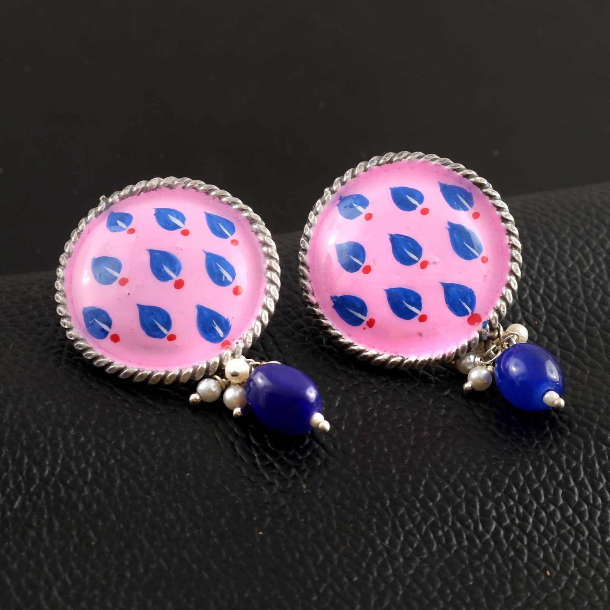 Brass Hand - Painted Oxidised Earrings Studs | Sarichka - Sarichka FashionSarichka Fashion