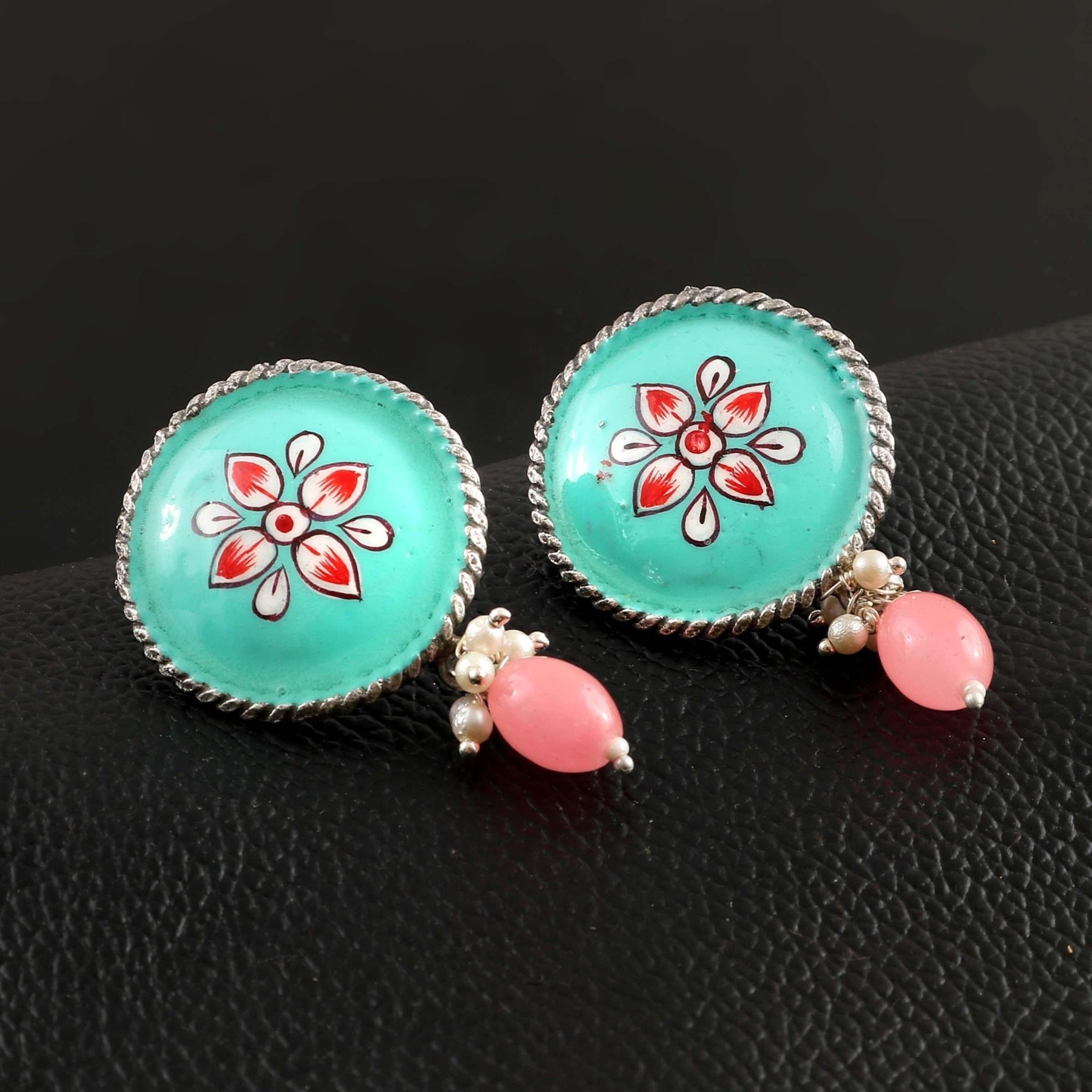 Brass Hand - Painted Oxidised Earrings Studs | Sarichka - Sarichka FashionSarichka Fashion