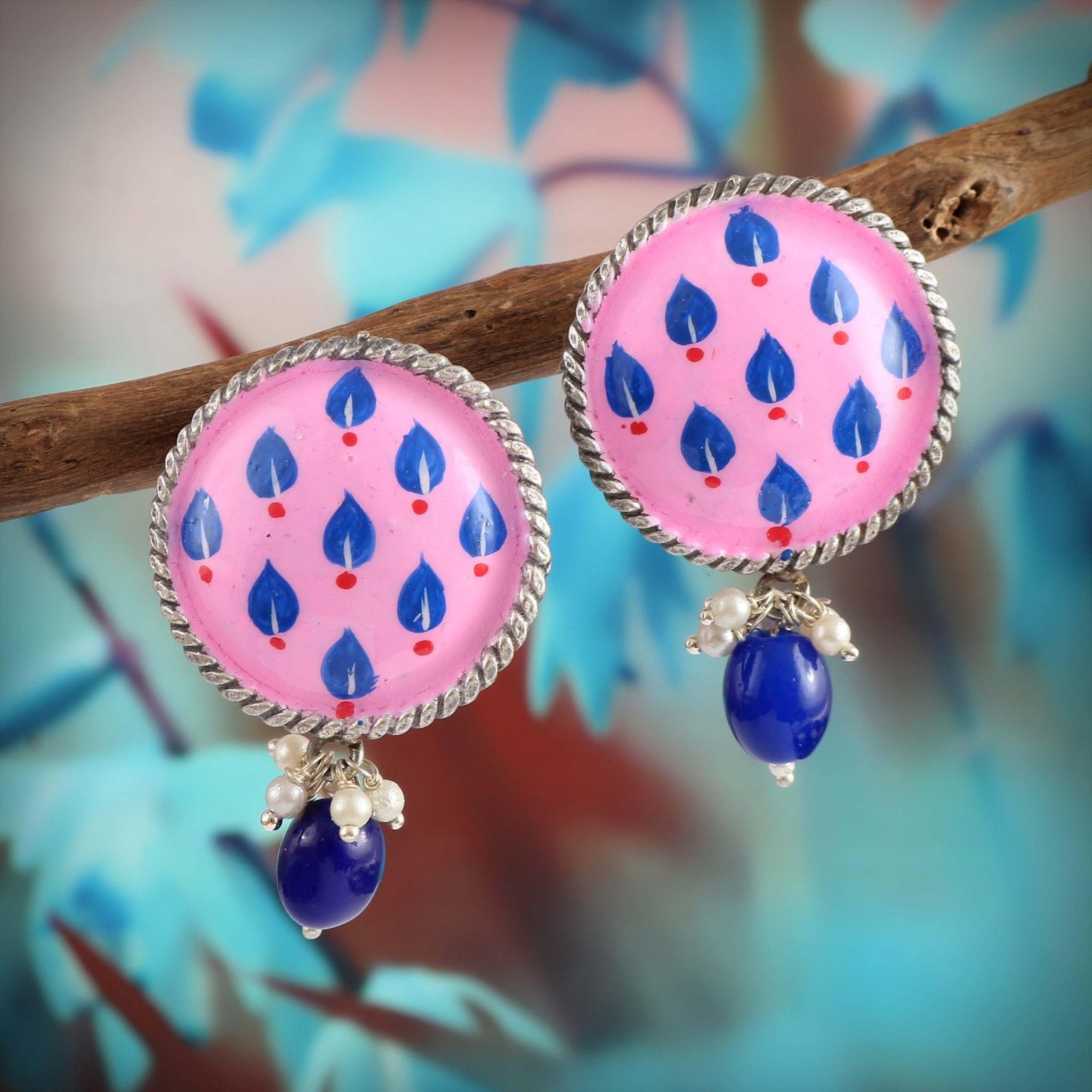 Brass Hand - Painted Oxidised Earrings Studs | Sarichka - Sarichka FashionSarichka Fashion