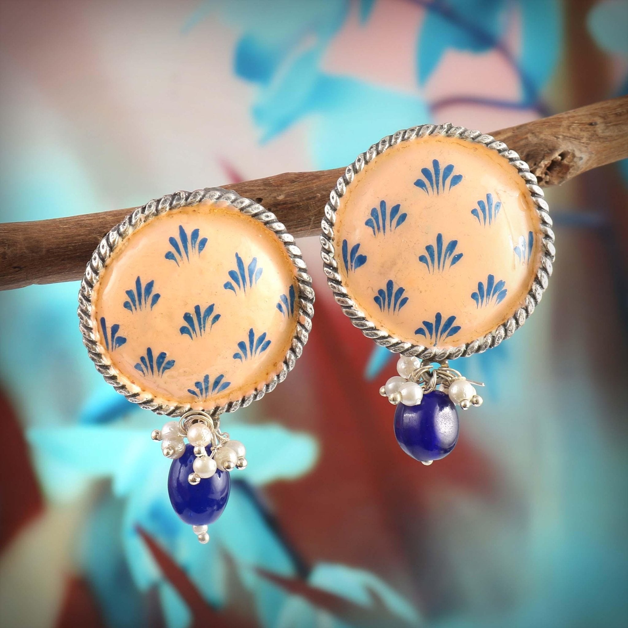 Brass Hand - Painted Oxidised Earrings Studs | Sarichka - Sarichka FashionSarichka Fashion