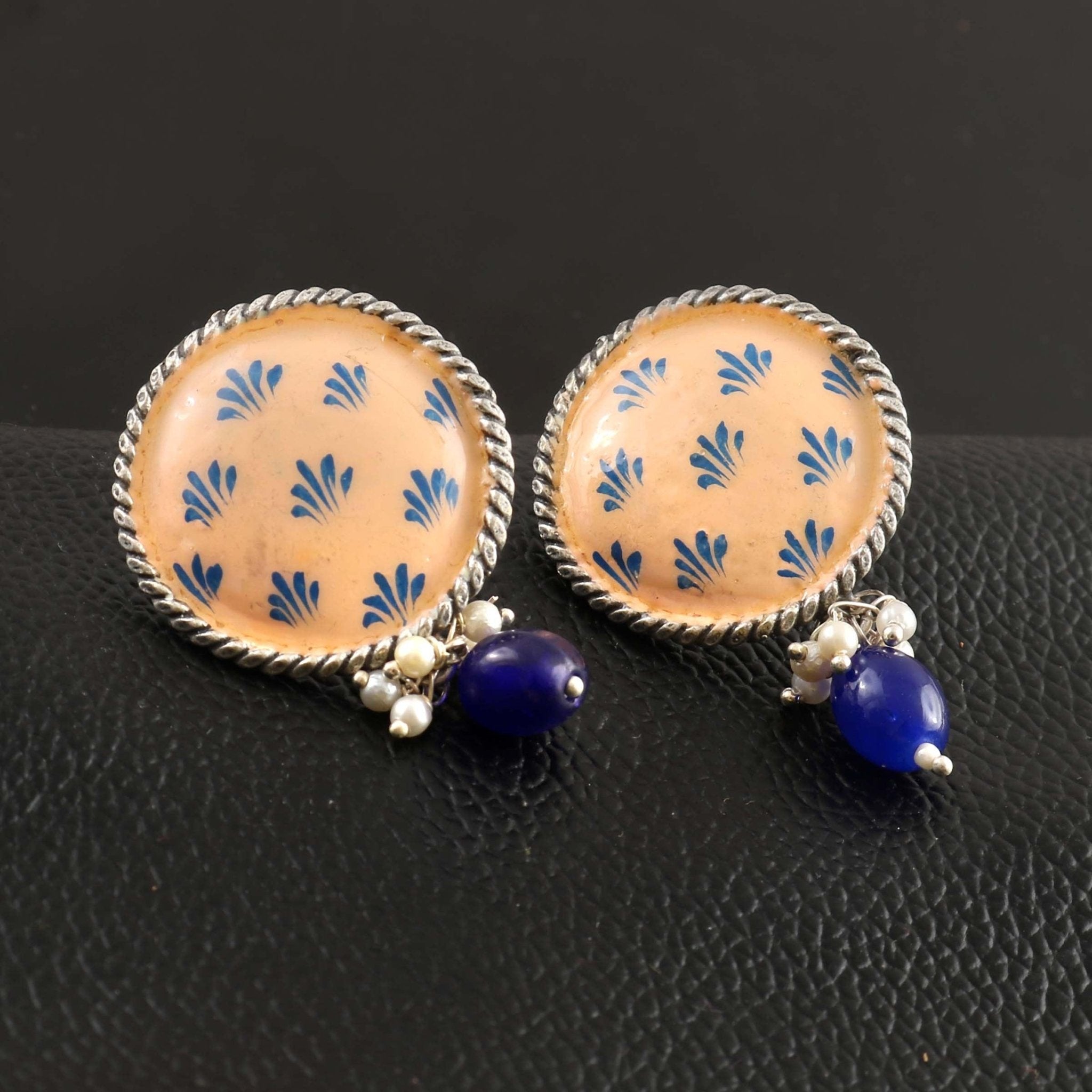 Brass Hand - Painted Oxidised Earrings Studs | Sarichka - Sarichka FashionSarichka Fashion
