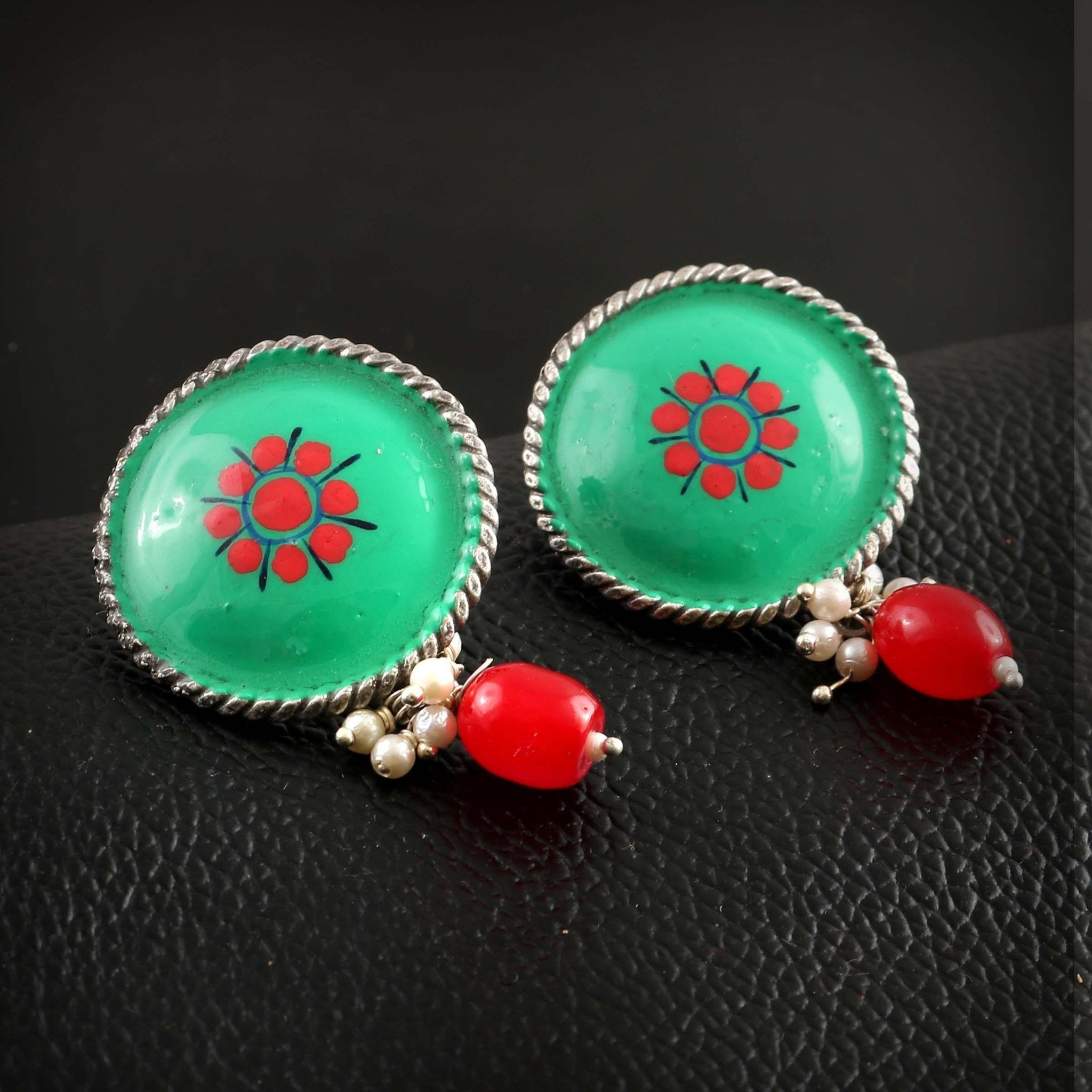 Brass Hand - Painted Oxidised Earrings Studs | Sarichka - Sarichka FashionSarichka Fashion
