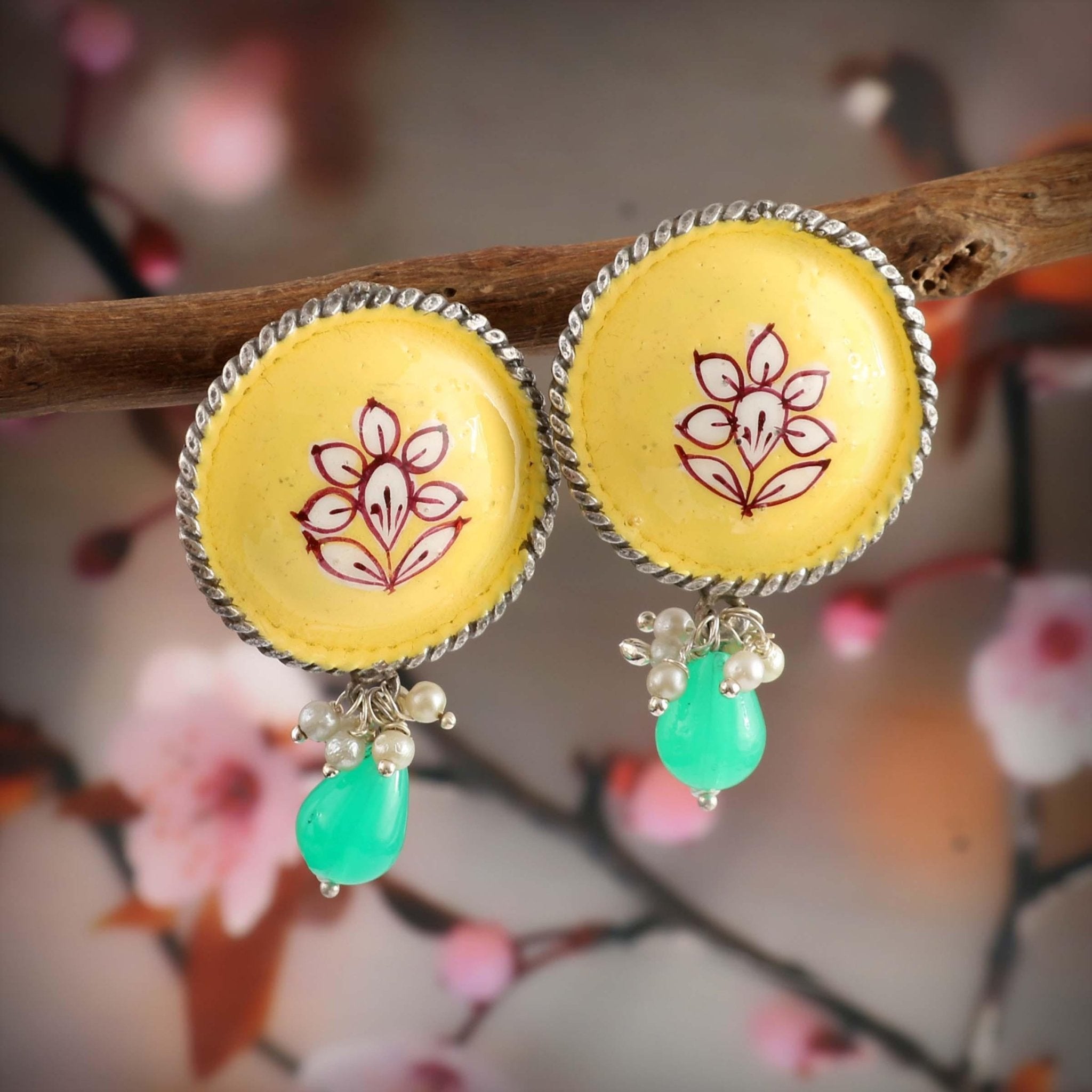 Brass Hand - Painted Oxidised Earrings Studs | Sarichka - Sarichka FashionSarichka Fashion
