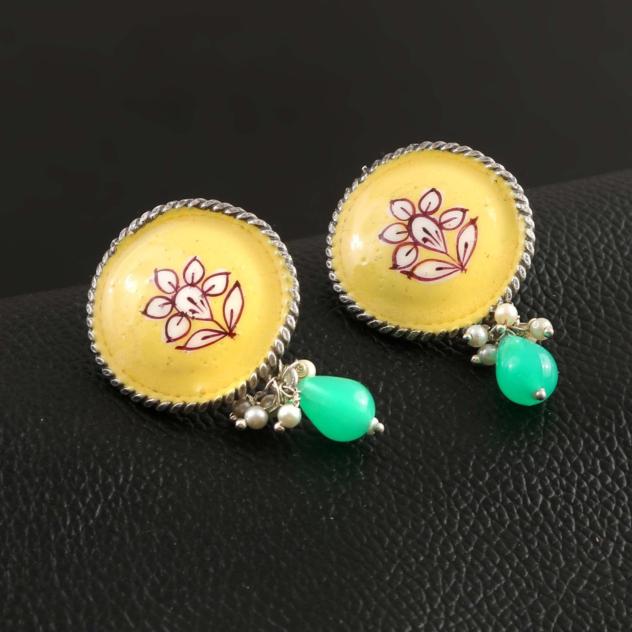 Brass Hand - Painted Oxidised Earrings Studs | Sarichka - Sarichka FashionSarichka Fashion
