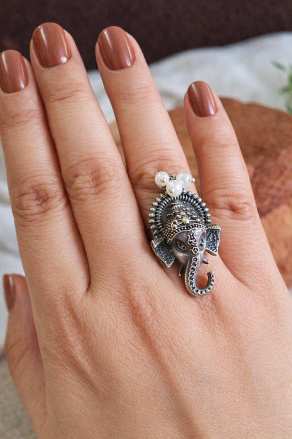 Antique Oxidised Lord Ganesh Adjustable Ring | AMOLA