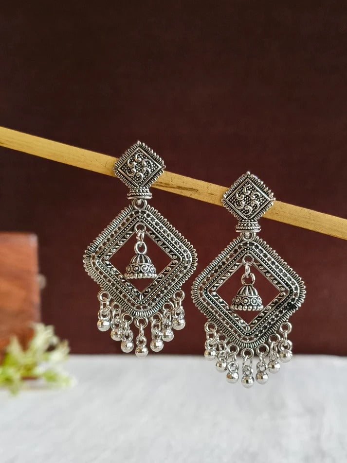 Ethnic Oxidized German Silver Jhumki Earrings | AMOLA