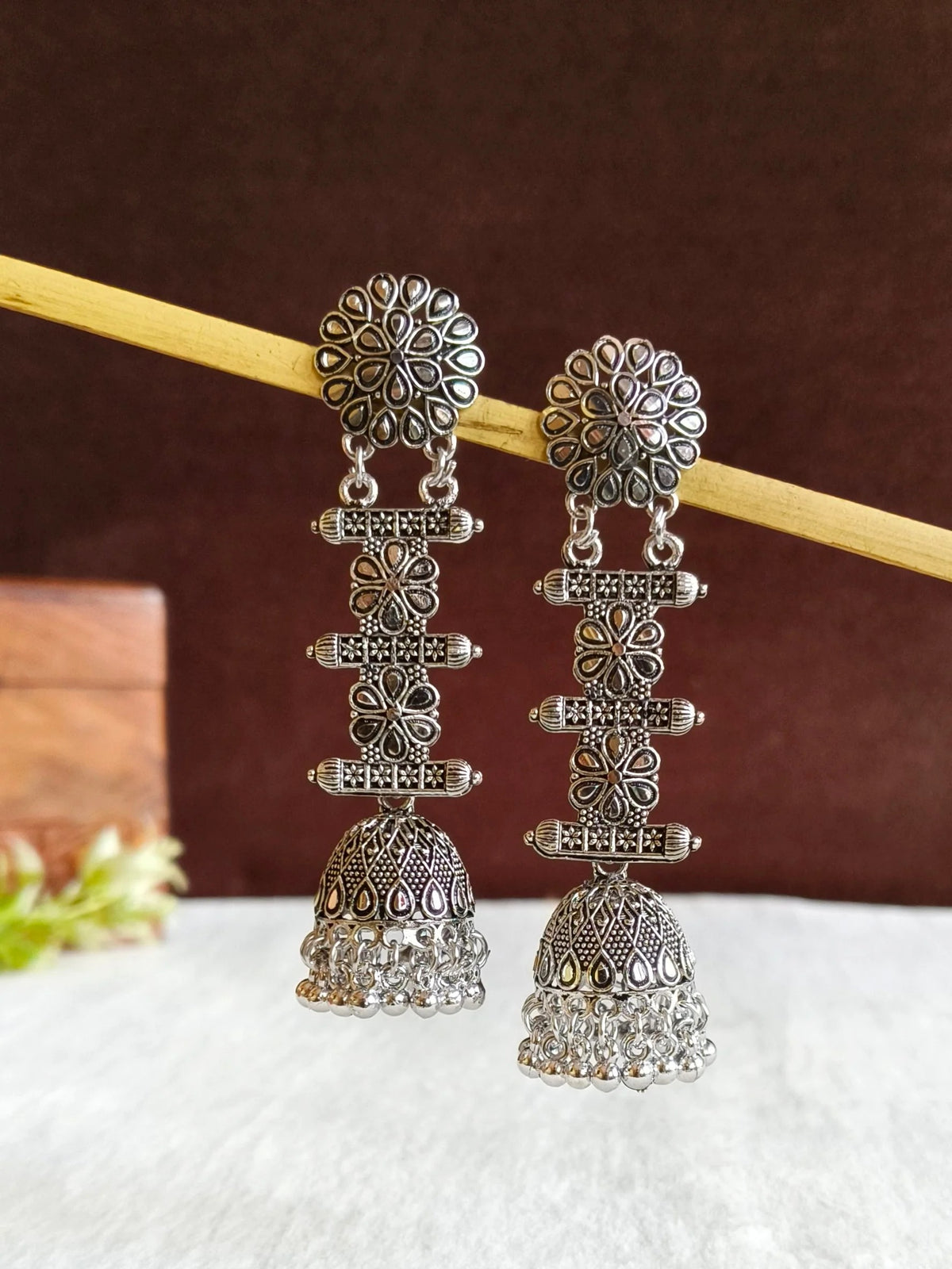 German Silver Oxidized Jhumka Earrings | AMOLA