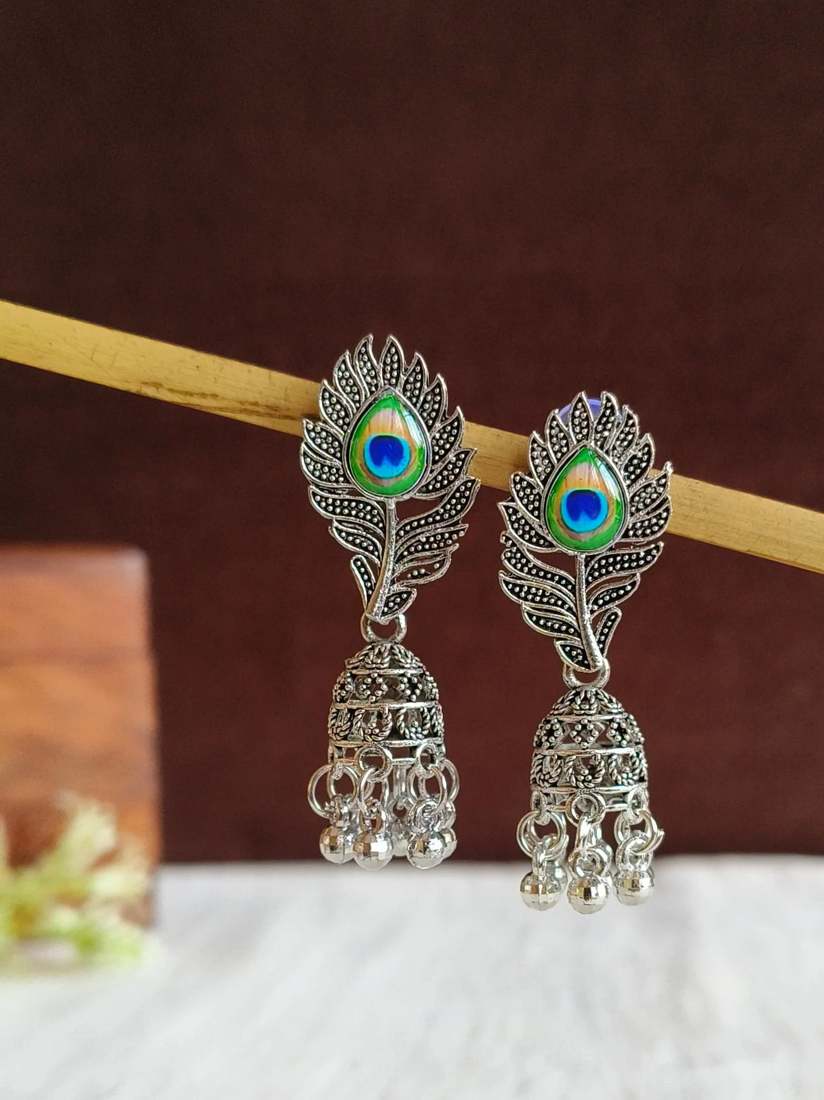 Ethnic Peacock Feather Jhumka | AMOLA
