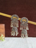 Peacock Oxidized Silver Jhumka Earrings | AMOLA