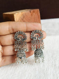 Peacock Oxidized Silver Jhumka Earrings | AMOLA