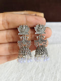 Lotus Pearl Drop Oxidized Jhumka Earrings | AMOLA