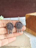Floral Oxidized Silver Hook Drop Earrings | AMOLA