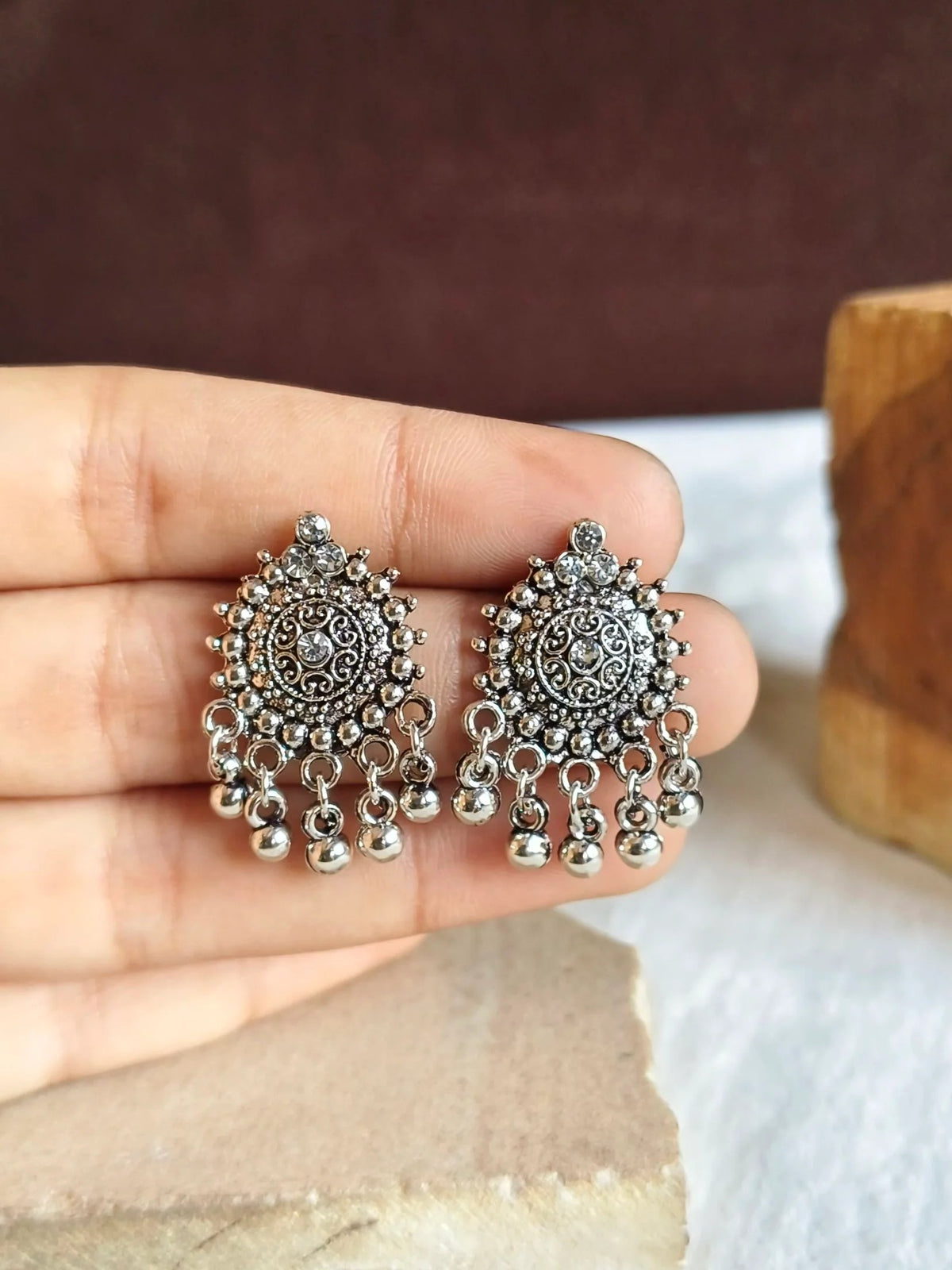 Oxidized German Silver Stud Earrings | AMOLA
